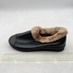 Black Fur Lined Loafers Flats Round Toe Causal Shoes Slip On Lightweight Shoes